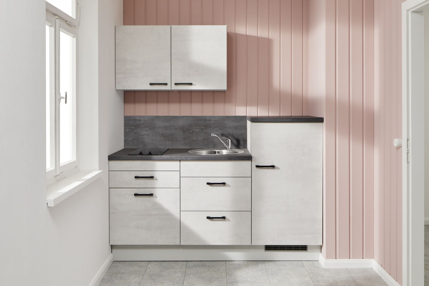 PKW 018019 kitchen unit 180 cm, cupboards in concrete white-gray