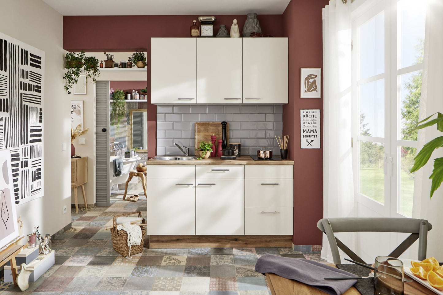 PKW315017-45 kitchen unit 150 cm, cupboards in magnolia white