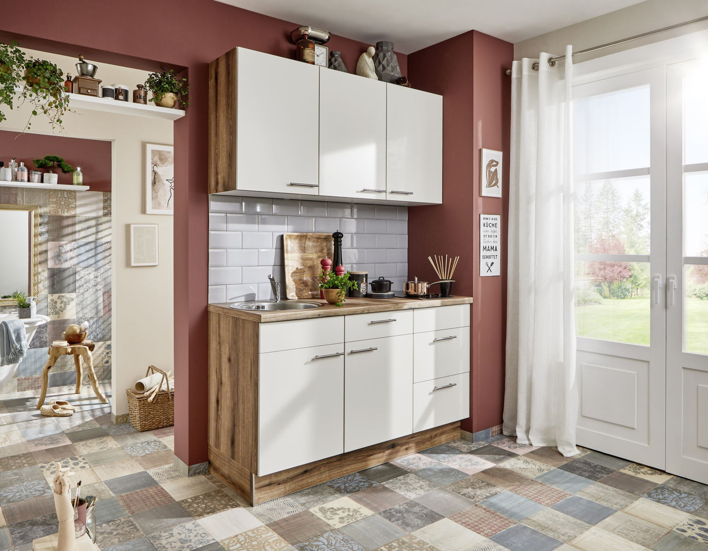 PKW315017-45 kitchen unit 150 cm, cupboards in magnolia white