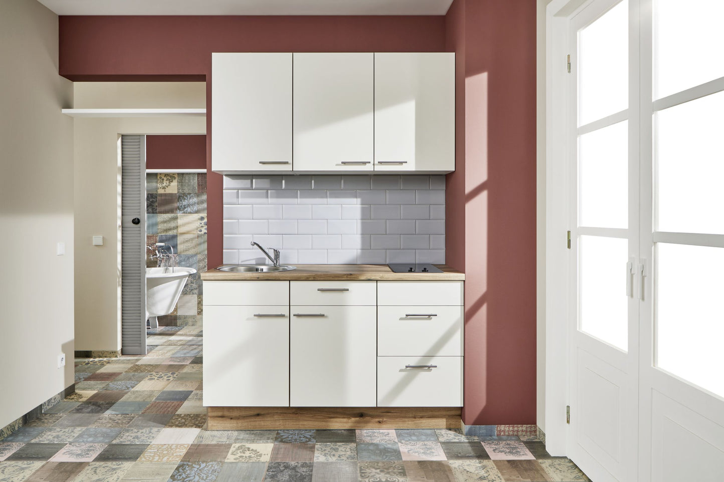 PKW315017-45 kitchen unit 150 cm, cupboards in magnolia white