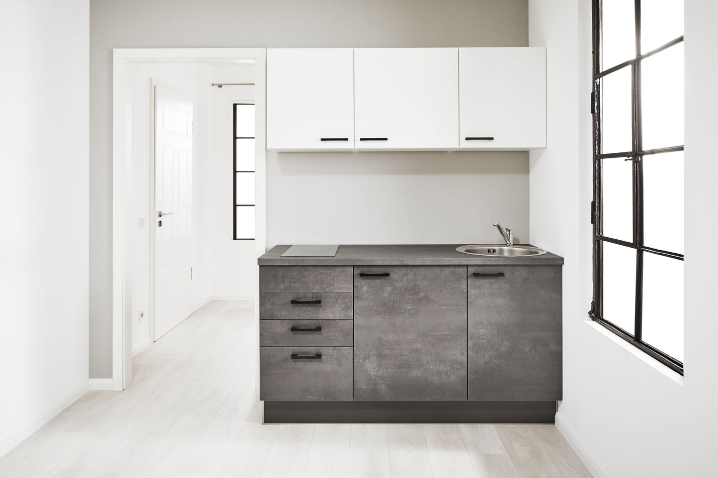 PKW 316001 kitchen unit 160 cm, cupboards in white, concrete graphite gray